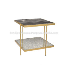 Table basse industrielle en marbre et en métal à 2 niveaux